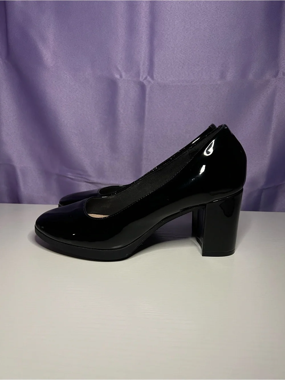 Classic Black Patent Block Heel Pumps - Women
